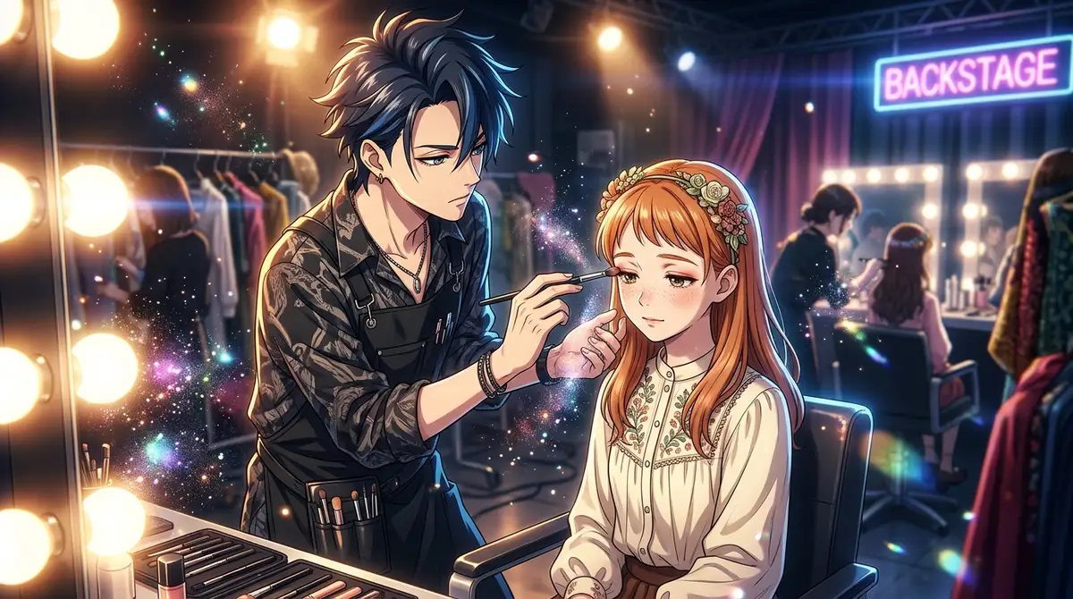 BLESS anime adaptation teaser visual showing high school runway makeup concept