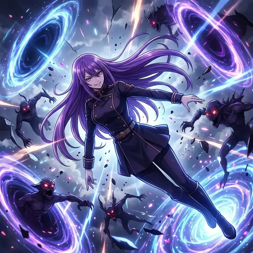 Tenka Izumo using her spatial abilities in battle