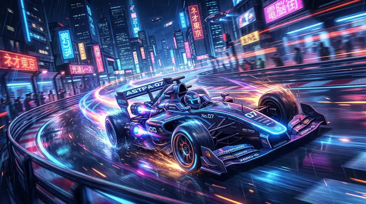 Future GPX Cyber Formula anime visual featuring cyber racing machines