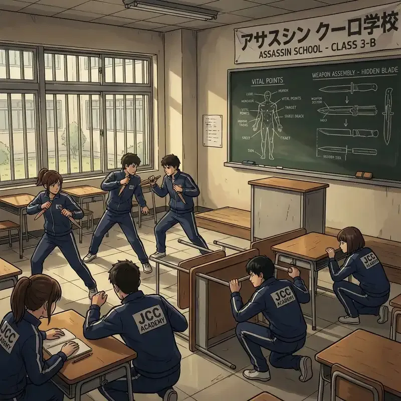 A classroom inside the JCC where students practice knife combat and learn vital points