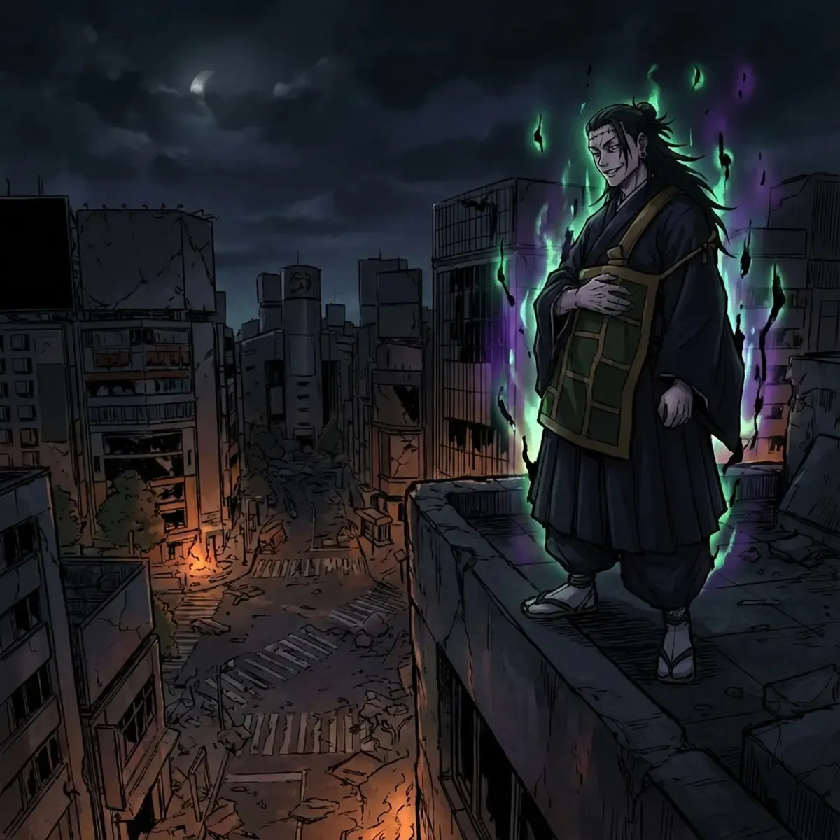 Kenjaku laughing while the world burns in Shibuya