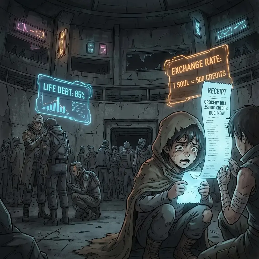 Economic UI in Shiboyugi showing life debt and grocery bills