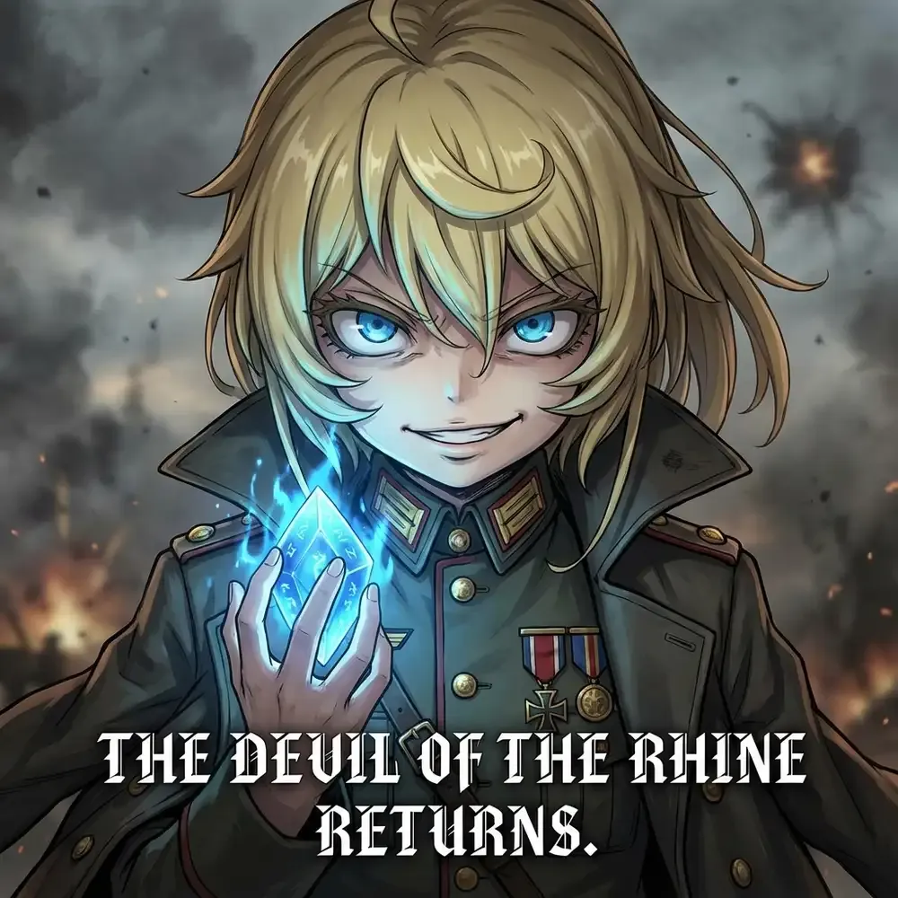 Tanya von Degurechaff looking menacing with her computational jewel glowing